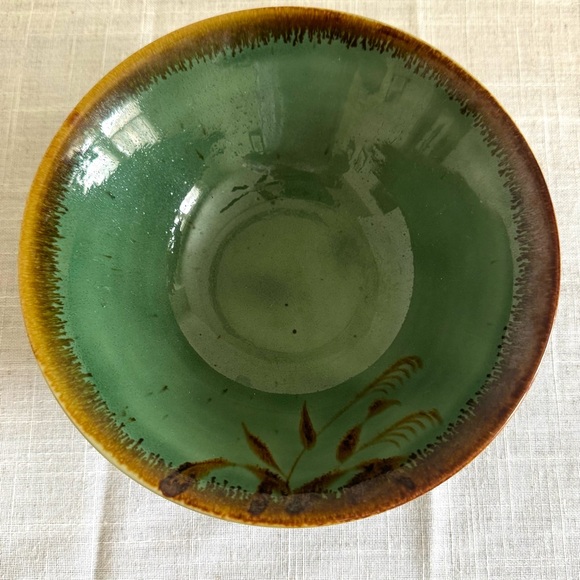 Other - Handmade Ceramic Bowl. Green and Brown with Leaf Design / Glaze Shine. No Chips!